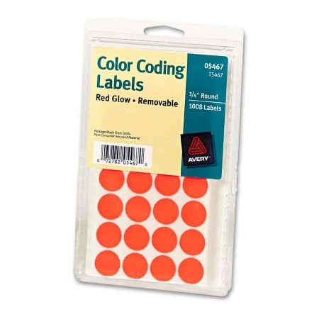 Avery Avery Print or Write Removable Color-Coding Labels, 3/4" Dia, Neon Red, 1008/Pack 5467
